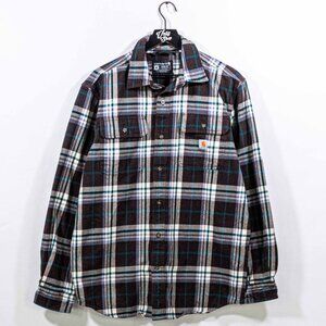 Carhartt Logo Plaid Flannel Button Shirt Loose Fit Medium Y2K Workwear Outdoor
